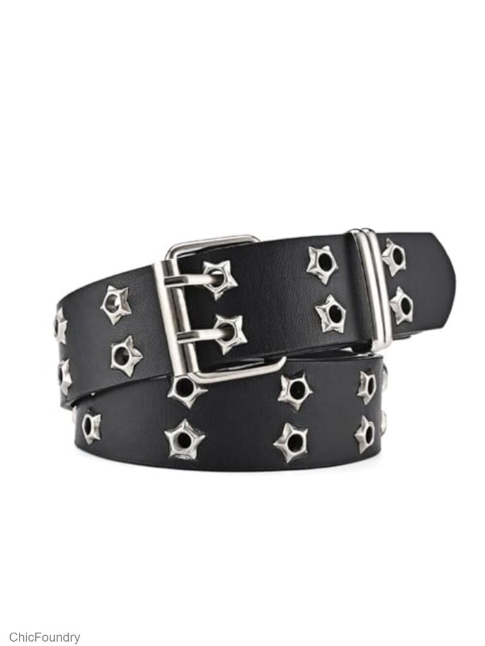 Y2K Punk Star Double Buckle PU Leather Belt Goth Emo Grunge Accessory